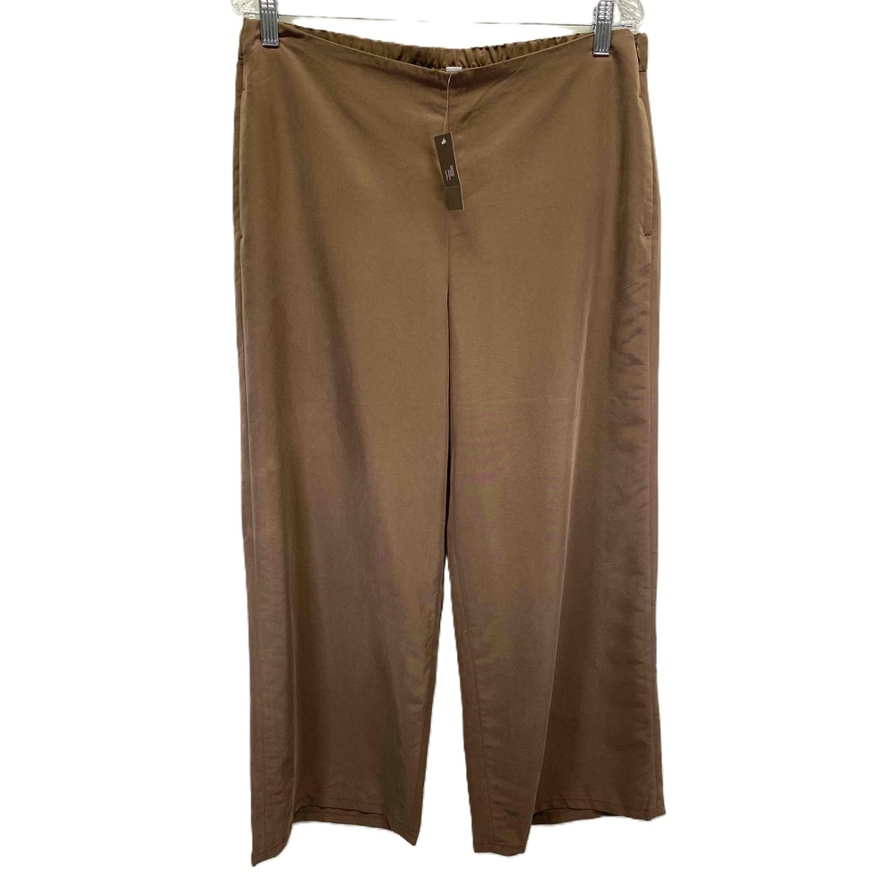 J‎ Jill Brown Wide Leg Womens Elastic Side Zip Silky Pants Medium Tall
